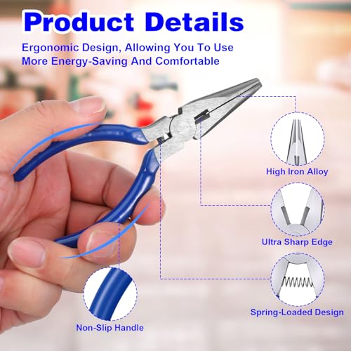 15 Pcs Mini Needle Nose Pliers, 4.7" Spring Loaded Thin Needle Nose Plier Small Plier with Wire Cutters for DIY Crafts Jewelry Making Tiny Project