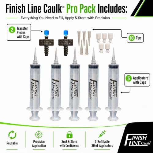 Syringe Style Precision Caulking Tool in Hanging Pouch - style: Finish Line Caulk Pro Syringe Applicator *Retail-ready hanging pouch.