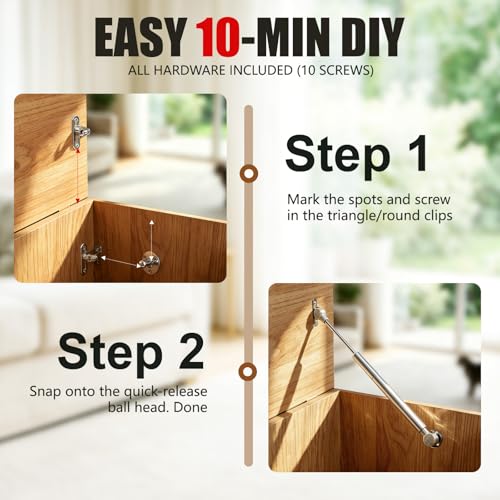 Vepagoo 2 Pack Soft Close Hinges for Toy Box, 15 inch 150N Gas Springs for Heavy Lids, Slow Close Safety Hinges for Tool Box Chest, Hydraulic Accessories for Wooden Storage