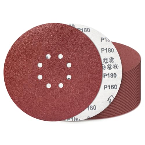 9 Inch 8 Hole Sanding Discs 180 Grit 20 Pack Hook and Loop Disc - style: 8 hole-180 Grit