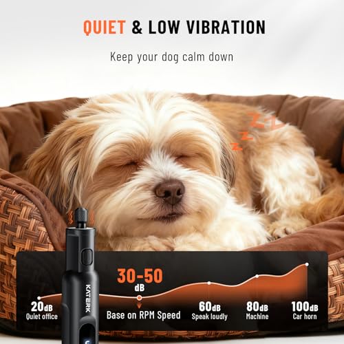 Katerk Pet Dog Nail Grinder - 5 Speed Quiet 32PCS Electric Dog Nail Trimmer - color: Black