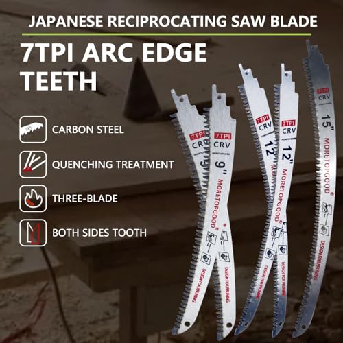 9"/12"/15" Arc Edge Reciprocating Saw Blade, 7TPI Japanese Teeth with Curved Edge Wood Pruning Saw Blades for Tree Trimming, Wood Cutting (5 Pack) - size: 9+12+15 Inch