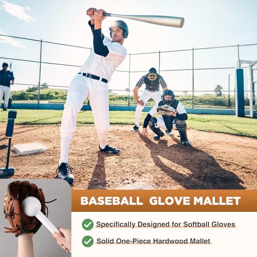 Hollowfly Baseball Glove Mallet 12 Inch Baseball Softball Glove Shaping Hammer with Leather Rope- Quick Create Ball Shaped Pocket for Softball - color: White