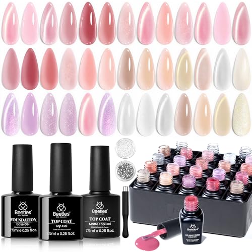 Beetles Cat Eye Gel Nail Polish Set, 36 Colors Jelly Shimmer Nail Gel | with Base Coat, Glossy$Matte Top Coats, Plus Nude Blush Pink White Lavender Shades for Uv Led Manicures - color: 20 colors Glowy Grace