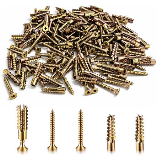 Moxweyeni 100 Pack 6 x 32 mm Heavy Duty Hollow Wall Anchors with Screws Loose Hinge Hole Repair Kits for Hinge Hole Repair and Concrete, Hollow, and Wood Walls