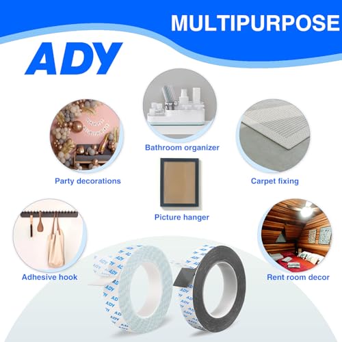 ADY Double Sided Tape Removable 1in x 20ft, Mounting Tape Heavy Duty,Picture Hanging Adhesive Strips Damage Free for Wall - color: White