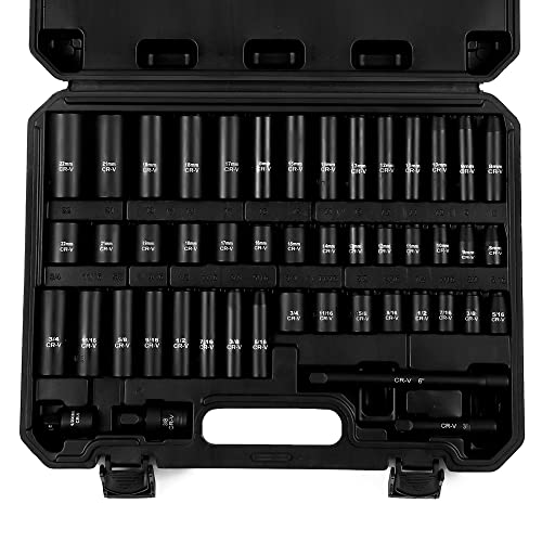 Reniteco 48-Piece 3/8" Drive Socket Set, SAE 5/16"-3/4", Metric 8-22mm, Cr-V - size: 3/8"-48 PCS
