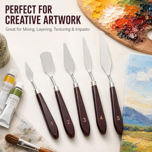 5-Piece Stainless Steel Palette Knife Set | Oil, Acrylic, Watercolor Painting, Cake Decorating, Art & Mixing Tools, Texture Creation