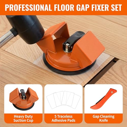 Heavy Duty 45° Floor Gap Fixer Tool | Iron Construction with Enhanced Suction Cup | Includes Slot Cutter & 5 Sticky Pads | Laminate & Vinyl Flooring Gap Repair & Installation Tool