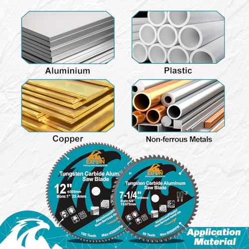 7-1/4 Inch 60 Teeth Aluminum and Non-Ferrous Metal Cutting Circular Saw Blade with 5/8 Inch Arbor, TCG Carbide Saw Blade for Metal & Plastic Cutting - size: 7-1/4"