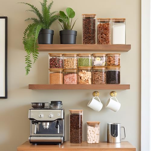 ComSaf 1.2 QT Glass Storage Containers with Lids, Glass Jars with Lids, Clear Food Jar, Square Canister Set of 6, Pantry Organizers and Storage for Cookie Flour Oat Pasta Tea Coffee Bean (Pack of 2) - size: 1.2Qt*6 (Pack of 2)