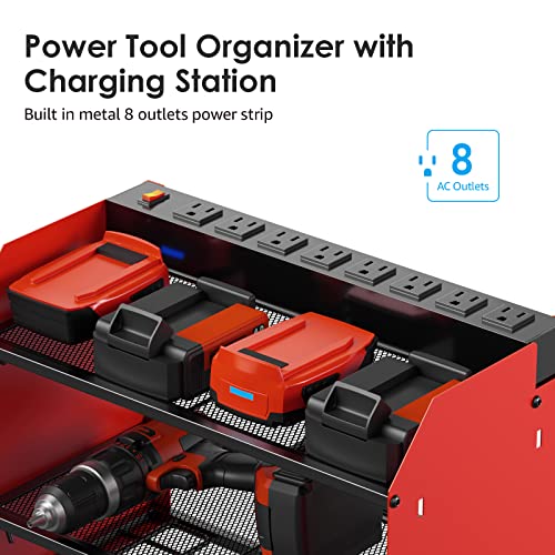 CCCEI Wall Mount Modular Tool Charging Organizer, Red, 1 Pack, 3 Tier. - color: Red