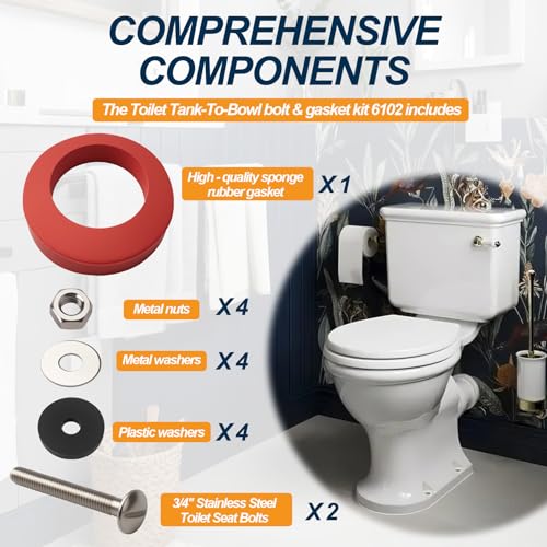 6102 Toilet Tank to Bowl Bolt & Gasket Kit fit for Fluidmaster Toilets