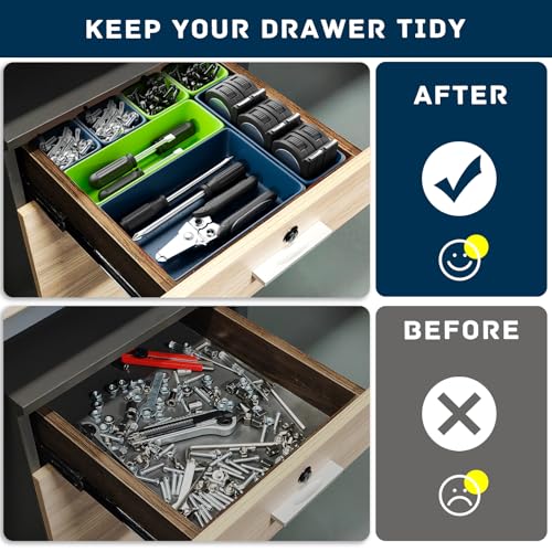 47pcs Tool Box Organizer, Tool Drawer Organizer Trays with Non-slip EVA Pads – Interlocking Divider Set, Fit Garage Storage Desk Drawers & Rooling Tool Cart (Blue & Green 47PCS) - color: Blue & Green 47PCS