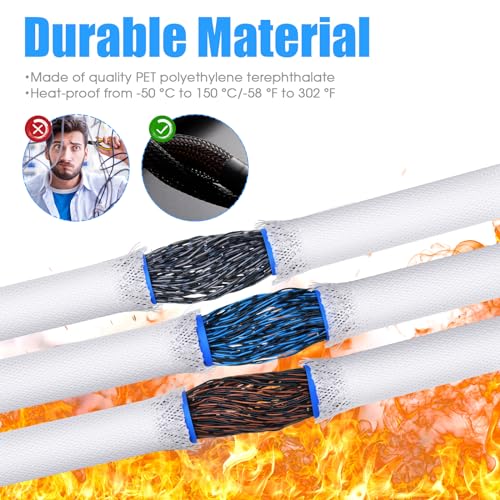 Tatuo 65.6 ft Braided Cable Sleeve Expandable Wire Sheathing(White) - color: White, size: 65.6 ft