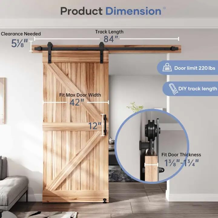 EaseLife 7 FT Sliding Barn Door Track and Handle Hardware Kit,Aluminum,Heavy Duty,Straight Pulley,Slide Smoothly Quietly,Easy Install (7FT Track Kit for 38"~42" Wide Single Door) - size: 7FT-Single Door Kit