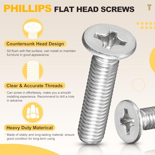 METALLIXITY #6-32x1 Phillips Flat Head Bolts 304 Silver 30Pcs - color: Silver, size: #6-32x1"