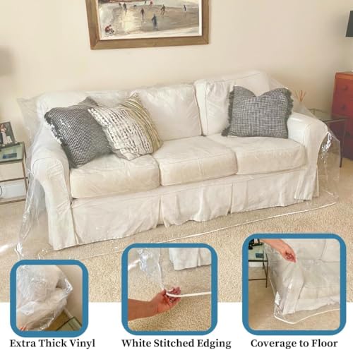 Evelots Clear Vinyl Couch Cover, Waterproof 3-Seat Sofa Protector - size: Sofa