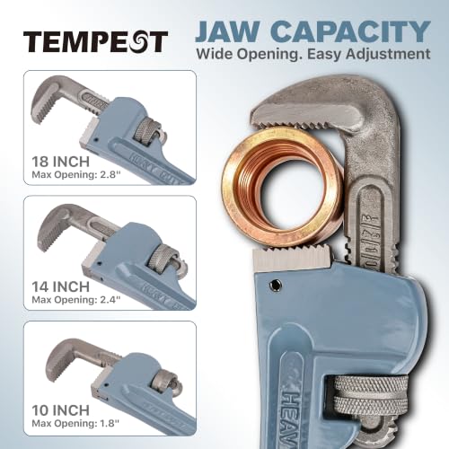 Tempest 3 Piece Pipe Wrench Set - 10", 14", 18" Professional Plumbing Tool Kit with Carbon Steel Jaw & Ductile Cast Iron Handle, Anti-Slip Teeth for Industrial, Automotive, and Home Repair