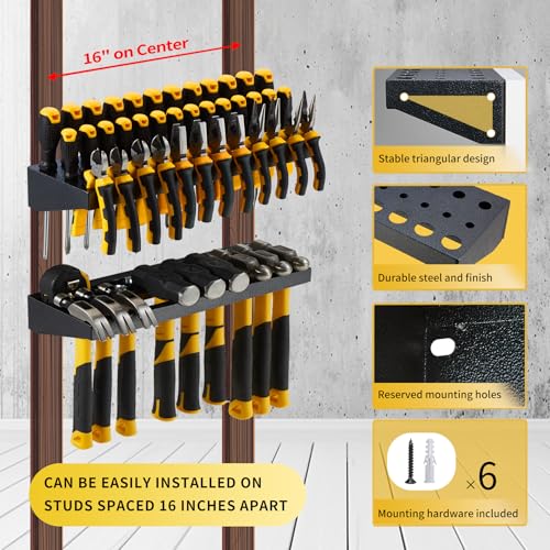 Wall Mount Hand Tool Organizer, Screwdriver Organizer, Pliers Holder, Hammer Rack, 2 Pcs Set Heavy Duty Utility Storage Rack for Garage, Workshop (Charcoal Grey) - color: Charcoal Grey