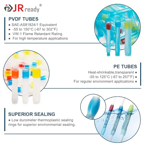 JRready 50Set IP68 Waterproof Heat Shrink Butt Splice Connector Red Environmental Crimp Splice Kit 26–20 AWG (D-436-36, M81824/1-1) Butt Connectors with PVDF/PE Sleeves ST6385-20-50 - color: 20#Red-50Sets