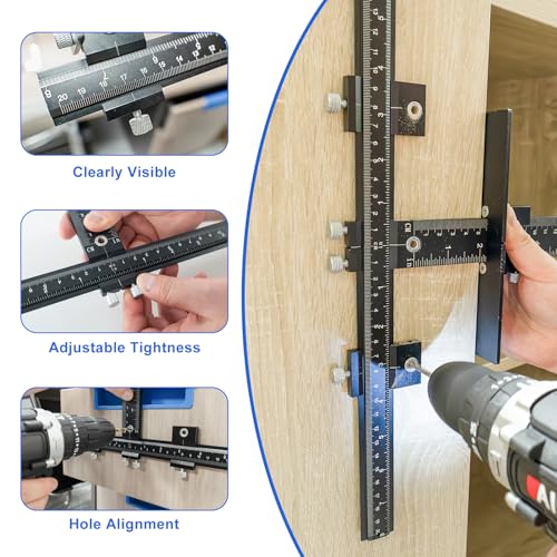 Cabinet Hardware Jig for Handles and Pulls,Aluminum Alloy Cabinet Door Handle Jig for Doors and Drawers,Adjustable Cabinet Handle Template Tool Door for Drawer Front Knobs Handles and Pulls