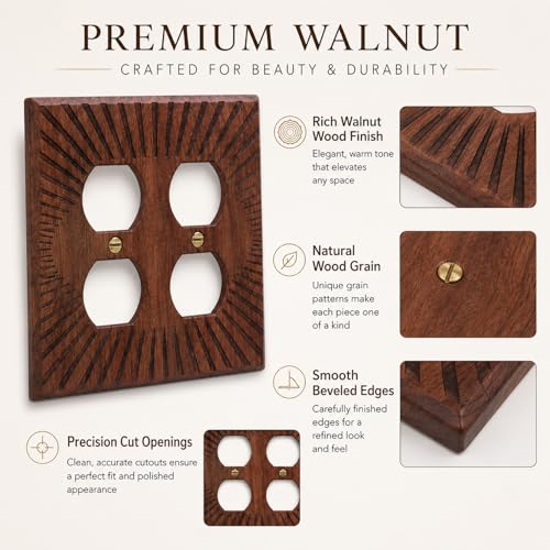 DoubleFill 4 Pcs Walnut Wood Switch Cover,14 * 14.2cm,2 Double Hole - color: 2 Double Hole, size: 14.2 x 14 cm