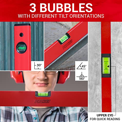 PROMAKER 24-Inch Magnetic Level with 180/90/45 Bubbles, Shock Resistant Aluminum Body, Overhead Viewing - PRO-NV031 - size: 24 inch