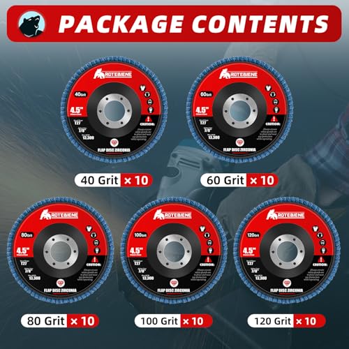 50 Pack Zirconia Flap Discs 4.5" x 7/8" T27 for 4 1/2 Inch Angle Grinder 40/60/80/100/120 Grit Multi-Grit Flap Wheels Heavy-Duty Grinding & Sanding Discs for Metal, Wood, Stainless Steel - color: #40#60#80#100#120