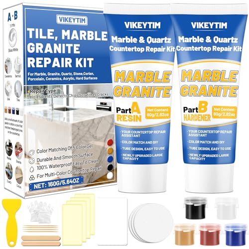 Tile, Marble and Granite Repair Kit (Color Match), Fix Holes Dents Defects