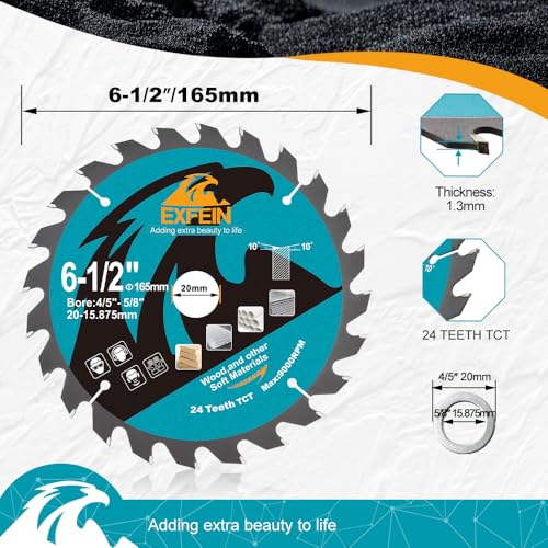 6-1/2 Inch Circular Saw Blades 24T&60T, TCT Saw Blades for Cutting Various Wood, Plastic and Composite Materials, Fit 4/5" Arbor and 5/8" Arbor - size: 165mm 24T+60T