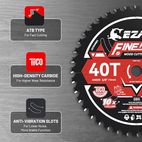 EZARC 6 1/2 Circular Saw Blades, 40T Fine Finish for Wood, 2-Pack - size: 6-1/2'', style: 40T