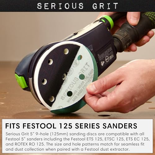 Serious Grit - 5-Inch 9-Hole P150 Grit Sanding Discs - 50 Pack Box - size: 150 Grit
