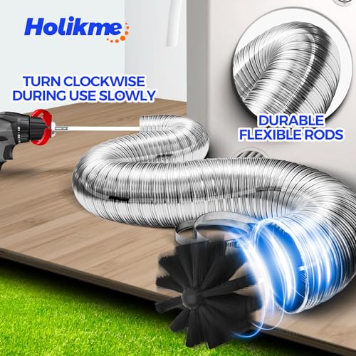 Holikme 60Ft Dryer Vent Cleaner Kit - Flexible Lint Brush for Deep Cleaning - color: White, size: 60FT