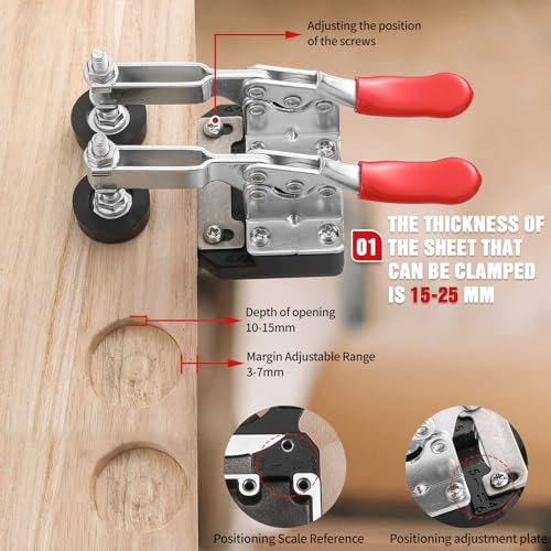 35mm Concealed Hinge Jig, Aluminum Alloy Cabinet Hinge Jig with 2 Quick Clamp, Adjustable Quick Punch Cabinet Hardware for Woodworking Cabinet Door Hinges Mounting Tool - color: Black