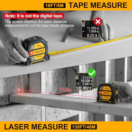 PREXISO 2-in-1 Laser Tape Measure 135Ft Rechargeable Laser Measurement Tool