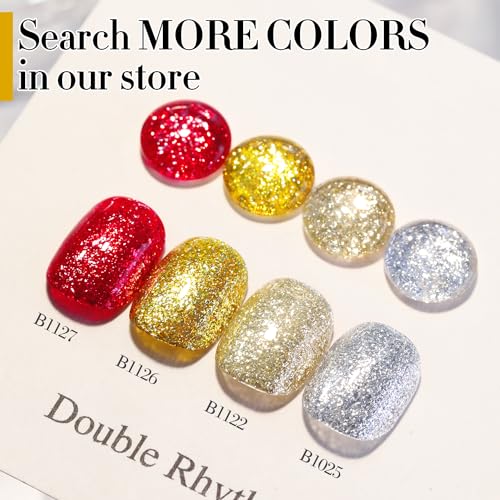 Double Rhythm 15ML Glitter Gel Polish Shimmer Reflective Holographic Color Magnetic for Nail Art Salon DIY at Home (Golden Chunky-B1126) - color: Hot Gold