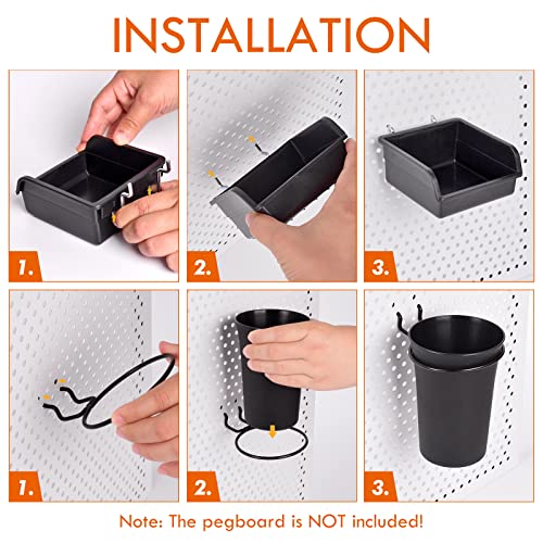 Pegboard Bins Cups with Hooks & Loops 12 Pack Peg Board Organizer (Black) - color: Black