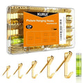 KURUI 214Pcs Picture Hanging Hooks, Renter Friendly Picture Hanging Kit with Heavy Duty Picture Hangers and Hardware Nails, for Frame, Painting, Art and Photo, on Drywall,Plaster, and Wood Wall - color: Gold