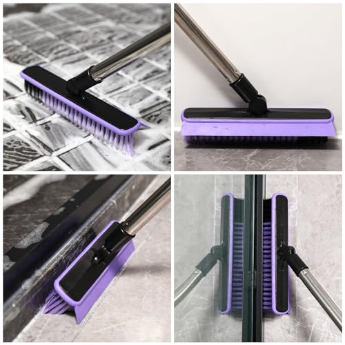 Grout Cleaner Brush with Long Handle, V-Shaped Floor Scrub Brush Swivel Grout Brush Stiff Bristle Floor Grout Scrubber for Bathroom, Tile Line, Crevice, Kitchen, Wall, Deck, Garage (Purple) - color: Purple