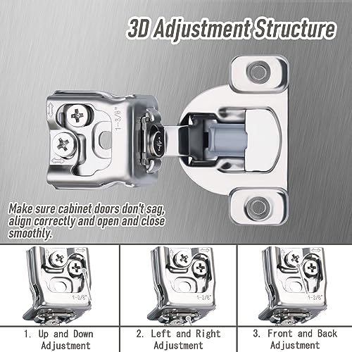 50 Pack 25 Pair 1-3/8 inch Overlay Self Slow Closing Door Hinges - Face Frame Cabinet Concealed Hinges with Built-in Damper, 3 Way Adjustability - color: 50PACK, size: 1-3/8 in. Overlay