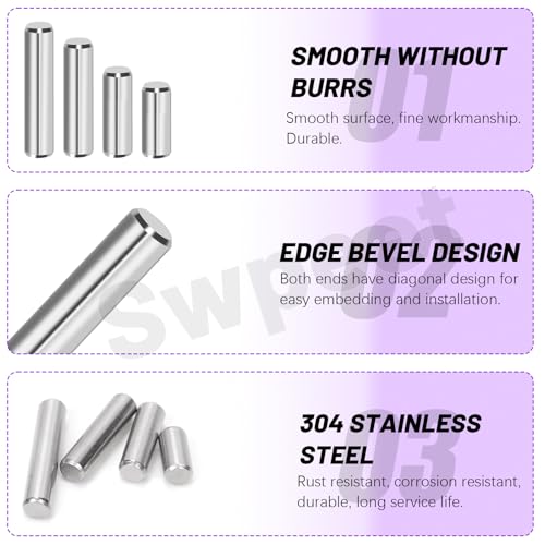 Swpeet 60Pcs M6 M8 M10 304 Stainless Steel Dowel Pin Assortment Kit, Cylindrical Shelf Support Peg Pin Rod Fasten Elements for Maintenance and Connection (with A Storage Box ) - size: M6
