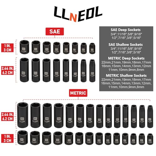 LLNEDL 3/8" Drive Impact Socket Set 95Pcs, Spark Plug Socket (5/8", 13/16") - color: Red Case