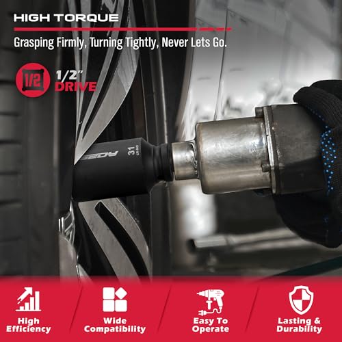 1/2 Drive Deep Impact Socket Set: 11-Piece Metric Size Wheel Axle Nut Wrench Metric Large Jumbo 27mm 29mm 30mm 31mm 32mm 33mm 34mm 35mm 36mm 38mm Spindle Joint High Torque Truck Bearing Locknut - style: 1/2" | 11-Piece Metric Jumbo