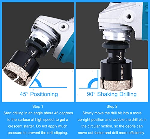 Diamond Hole Saw, 2" Hole Saw for Tiles Granite Marble Ceramic Glass Porcelain, 50mm Core Drill Bit with 5/8-11 Thread and 3/8” Hex Shank Adapter for Angle Grinders & Drills - size: 2"(50mm)