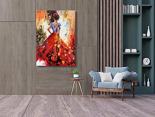 zoinart Hand Painted Abstract Vertical Canvas Wall Art 28x40 Inches Musical Girl Modern 3D Wall Paintings Framed Contemporary Art for Home Decorations Wall Decor Ready to Hang - color: YH-R101