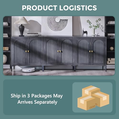 IFGET 92.63" W Modern Arch Sideboard Buffet Cabinet with Storage, Dark Grey - color: Dark Grey, size: 3 Pieces