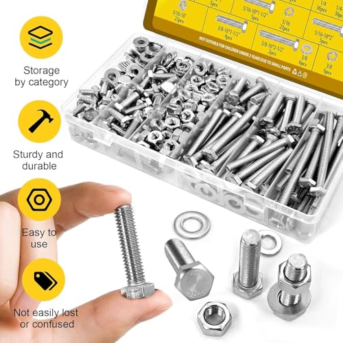 224PCS 1/4-20 Hex Bolts and Nuts Assortment Kit, 304 Stainless Steel - size: SS 1/4-20 224pcs
