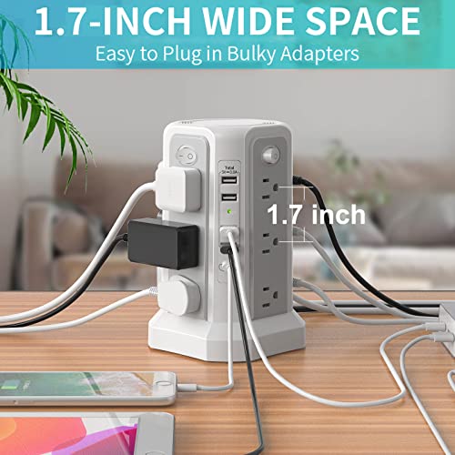 Surge Protector Power Strip Tower (13A 1625W) with PD 20W USB C Port 10FT - style: Gray-13A-4A1C