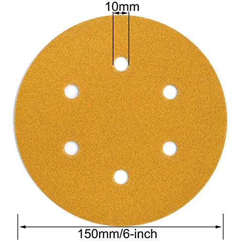 6-Inch 6-Hole Hook and Loop Gold Sanding Discs 150-Grit, 100-Pack - style: 150 Grit